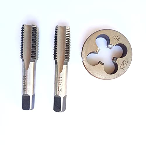 AtticZone M14 x 1.25 Metric Hand Thread Tap and Die Set, Right Hand 14 * 1.25, Alloy Tool Steel, 1 Taper Tap, 1 Plug Tap, 1 Round Die for Metal Working DIY Industrial - size: M14x1.25