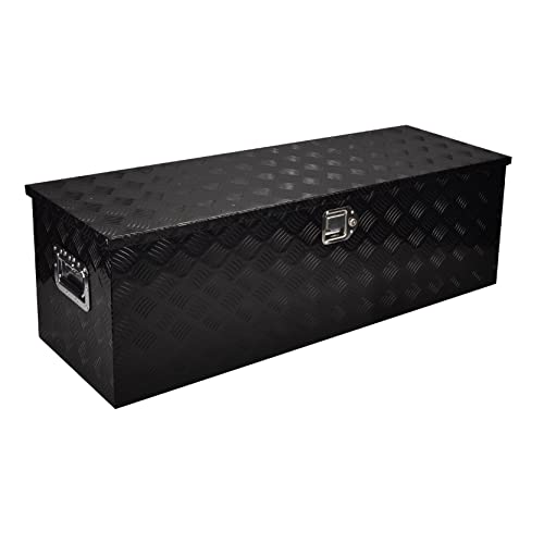 48 Inch Aluminum Heavy Duty Truck Bed Tool Box Truck Car Outdoor Trailer Pickup Underbody Toolbox, RV Storage Organizer W/Lock & Keys, 5 Bar Tread, Black (48"X15"X15") - color: Black, size: 48"X15"X15"/Aluminum