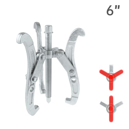 ChgImposs 6 Inch 3-Jaw Gear Puller, 2 Jaw 3 Jaw Puller for Pulley Gears Bearings and Flywheels, Heavy Duty Pulley Puller with Reversible Jaws, High Carbon Steel Removal Tool Bearing Puller Tool - size: 6 Inch