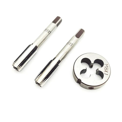 AtticZone M8 x 1.0 Metric Hand Thread Tap and Die Set, Right Hand 8 * 1.0, Alloy Tool Steel, 1 Taper Tap, 1 Plug Tap, 1 Round Die for Metal Working DIY Industrial - size: M8x1.0