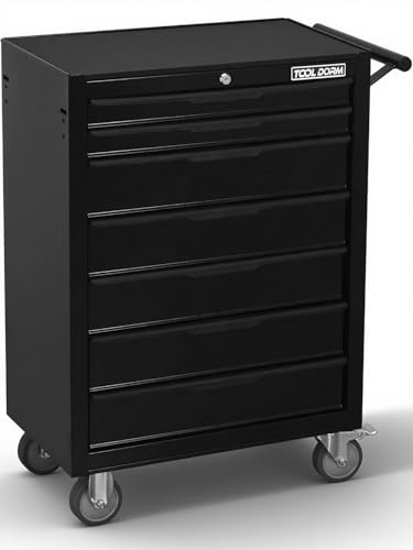 Rolling Tool Chest, 7-Drawer Small Tool Cabinet, Metal Tool Box with Wheels & Locking System, Ergonomic Push-Pull Handle for Garage, Workshop, Warehouse Organizer & Storage - color: Black