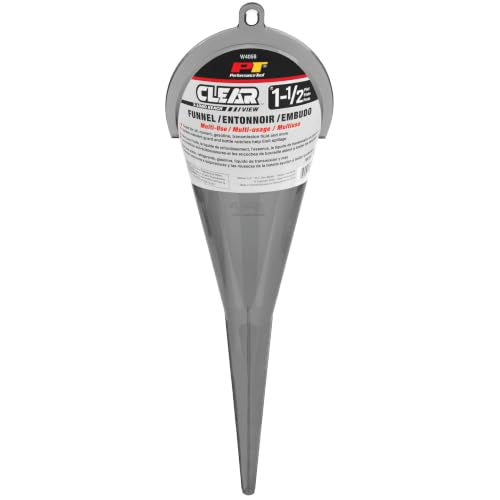 Performance Tool W4058 Clear View XL Long-Reach Funnel, 1.5 Pint, Splash Guard, Bottle Rest, Oil, Transmission Fluid, Coolant, Gear Oil, Automotive Funnel, Gray