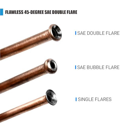 SMOTIVEPRO 7PCS Brake Line Flaring Tool Kit, SAE Double Flare Tool | Creates 45° Single, Double and Bubble Flares on 3/16" and 1/4" Tubing for Accurate Brake Line Repairs