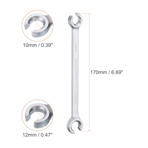 HARFINGTON Flare Nut Wrench 10mm x 12mm CR-V Nickel Plating Wrench for DIY Automotive Repairs and Household Maintenance - size: 10mm x 12mm