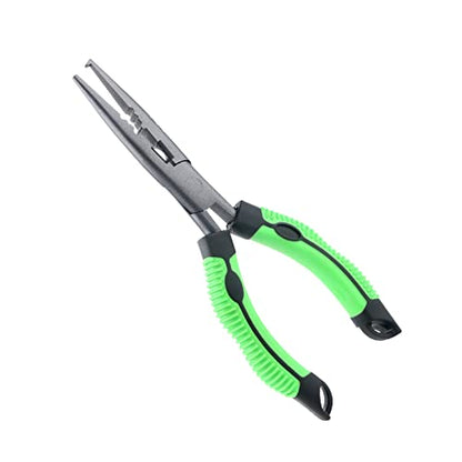 Hikary Long Nose Fishing Pliers, Stainless Steel Hook Remover Braid Cutter Rustproof Multi-Tool Fishing Gripper for Freshwater Saltwater - color: Green-9inch