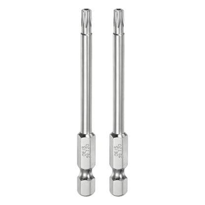 HARFINGTON 2pcs T20 Security Torx Bit 1/4" Hex Shank 3" Long S2 Steel Magnetic Tamper Resistant Star Bits Screwdriver Torx Head with Hole for Driver Drill Bits Remove Fastening Screws - size: T20