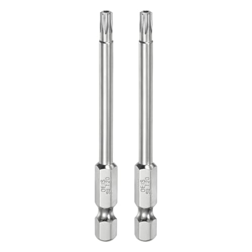 HARFINGTON 2pcs T20 Security Torx Bit 1/4" Hex Shank 3" Long S2 Steel Magnetic Tamper Resistant Star Bits Screwdriver Torx Head with Hole for Driver Drill Bits Remove Fastening Screws - size: T20