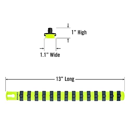 ERNST 13-Inch Socket Rail Organizer with 14 3/8-Inch Twist Lock Clips, High Visibility (8438HV) - color: Hi-viz, size: 3/8-Inch Twist Clips, style: 13-Inch