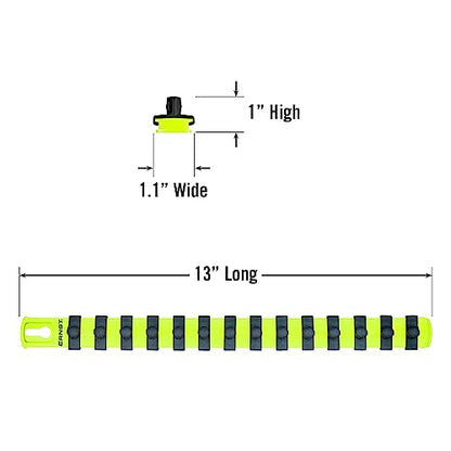 ERNST 13-Inch Socket Rail Organizer with 14 3/8-Inch Twist Lock Clips, High Visibility (8438HV) - color: Hi-viz, size: 3/8-Inch Twist Clips, style: 13-Inch