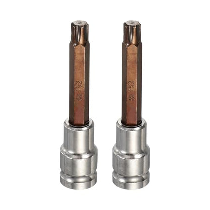 HARFINGTON 2Pcs Torx Bit Socket 1/2" Drive T52 S2 Steel 6 Point Head Long Screwdriver Drill Bits CR-V Steel Socket Adapter for Home Auto Axle Hex Nuts Bolts Repair - size: T52