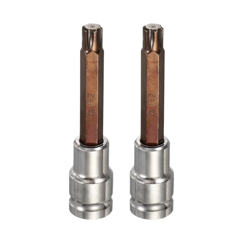 HARFINGTON 2Pcs Torx Bit Socket 1/2" Drive T52 S2 Steel 6 Point Head Long Screwdriver Drill Bits CR-V Steel Socket Adapter for Home Auto Axle Hex Nuts Bolts Repair - size: T52