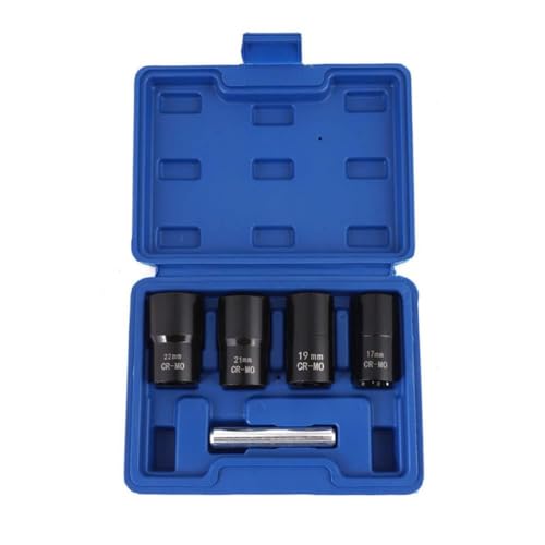 1/2” Drive Impact Bolt Nut Extractor Set, 5pcs Locking Wheel Lug Nut Remover Kit 17mm 19mm 21mm 22mm Twist Socket Tool Set Including a Punch Rod - size: 17-22mm 5pcs