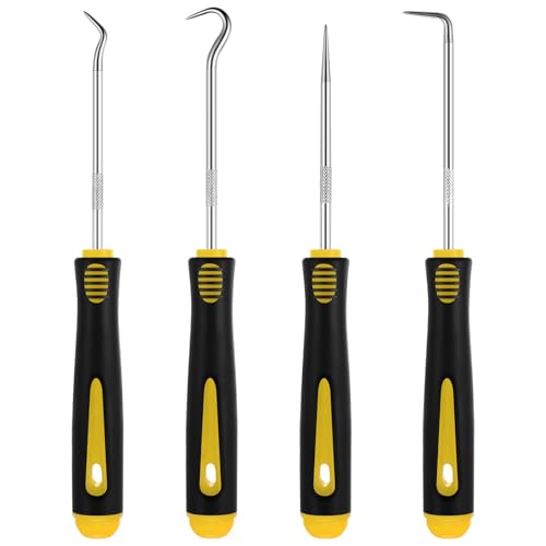 WILLBOND 4 Pcs Pick and Hook Set Precision Automotive Mechanic Picks Tools Set for Car Oil Seal Hooks Puller Remover Tools(6.5 Inches,Yellow) - color: Yellow, size: 6.5 Inches