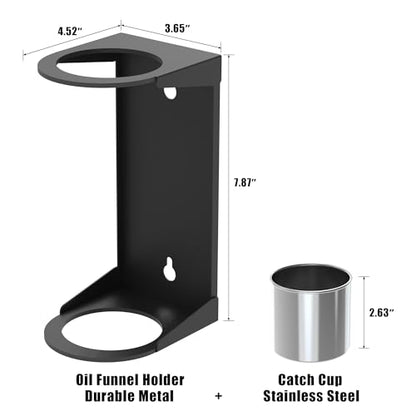 UNITEDPOWER Wall Mount Oil Funnel Holder, Organizer Storage Rack with Removable Collection Cup, Fluid Drain Caddy for Workshop, Shed, Garage, Home (Only Holder, No Funnel)