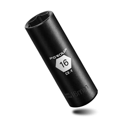 3/8” Drive Deep Impact Socket, Metric(16mm socket), 6-Point, Cr-V Steel With Black Manganese Phosphate Coating - size: 16 mm