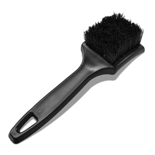 Craedli Carpet Cleaning Brush, Stiff Bristle Wheel Hub Scrub Brush Floor Mat Cleaning Brushes, Short Handle Tire Cleaner Tool Car Wash Brushes for Car Interior and Home (Black) - color: Black