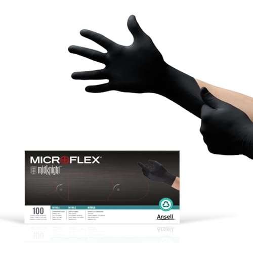 Ansell MICROFLEX MidKnight MK-296 Disposable Nitrile Gloves for Automotive w/Full Texture - X-Small, Black (Box of 100) - size: X-Small (Pack of 100), style: Thick