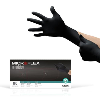 Ansell MICROFLEX MidKnight MK-296 Disposable Nitrile Gloves for Automotive w/Full Texture - Small, Black (Box of 100) - size: Small (Pack of 100), style: Thick