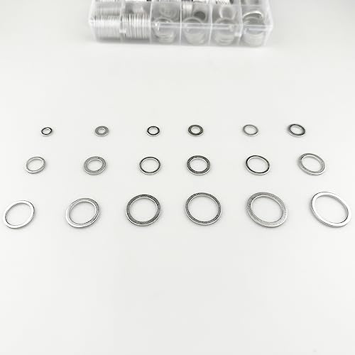 570 Pieces 18 Sizes Oil Drain Plug Gaskets Assortment Kit,Oil Crush Washers, Aluminum Flat Washers Assortment Kit,M6 M8 M10 M12 M14 M16 M18 M20 M22 M24