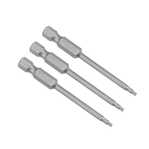 uxcell 3 Pcs H2 (2mm) Ball End Screwdriver Bits, S2 Steel Magnetic 2.6 Inch Long Drill Bit with 1/4 Inch Hex Shank - style: H2