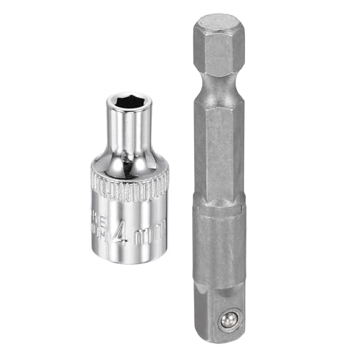 HARFINGTON Deep 6-Point Impact Socket 1/4" Drive 4mm Metric Socket 25mm (1") Long with 1/4" Hex Shank Adapter, CR-V Steel Socket Adapter Accessory Tool Set Kit for Hex Bolts Nuts - size: 4mm x 25mm