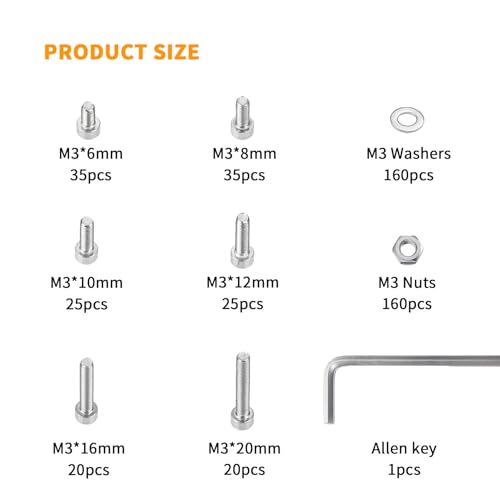 480 Pcs M3 Screws and Nuts and Washers Set, Hex Socket Head Cap Screws Nuts Washers Kit, Metric Bolts and Nuts Kit, Stainless Steel Machine Screws Assortment Kit, Fully Threaded Hex Nuts - size: M3