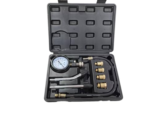8PCS Compression Tester Kit Professional Petrol Gas Engine Cylinder Pressure Gauge 0-300 PSI Automotive Tool for Motorcycle Car Truck (Black) - color: black