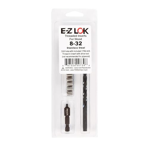 E-Z LOK 400-008-CRThread Installation Kit for Wood Stainless Steel Threaded Inserts, Includes 8-32 Knife Thread Inserts (10), Drill, Installation Tool - size: 8-32