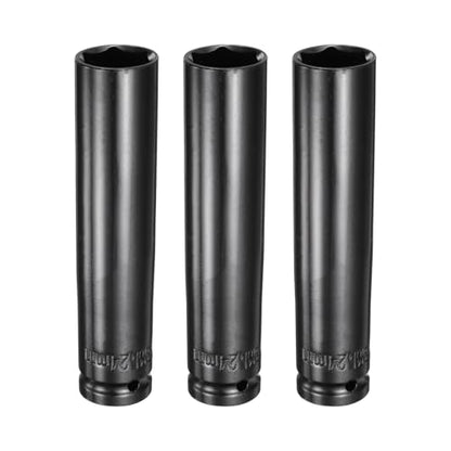 HARFINGTON 3pcs 6-Point Deep Impact Socket 1/2" Drive 24mm Metric Socket 5.7" (145mm) Extra Long Heat-Treated 45# Steel for Home Auto Spindle Axle Hex Nuts Bolts Repair, Black - size: 24mm + 5.7" Long