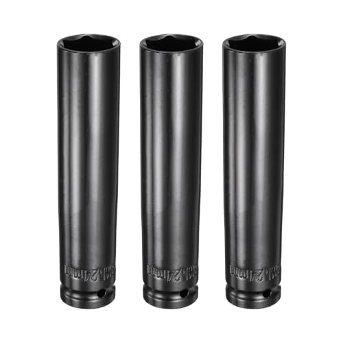 HARFINGTON 3pcs 6-Point Deep Impact Socket 1/2" Drive 24mm Metric Socket 5.7" (145mm) Extra Long Heat-Treated 45# Steel for Home Auto Spindle Axle Hex Nuts Bolts Repair, Black - size: 24mm + 5.7" Long
