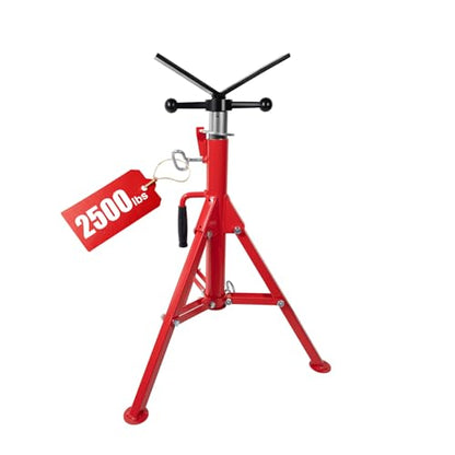 V Head Pipe Stand, 2500LB Adjustable Heavy Duty Pipe Jack Stands | Folding heavy-duty V-head pipe stands for welding. 2500LB capacity, 27.2-52 in adjustable height. Supports 1/2-24 in pipes.