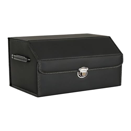 Leather Storage Box Car Trunk Organizer with Lid, Foldable PU Leather Cargo Storage Bin for SUV Sedan Truck, Portable Auto Organizer for Grocery Tool Storage, Black 20.9" L*12.2" W*11.8" H - size: Black 20.9"L*12.2"W*11.8" H
