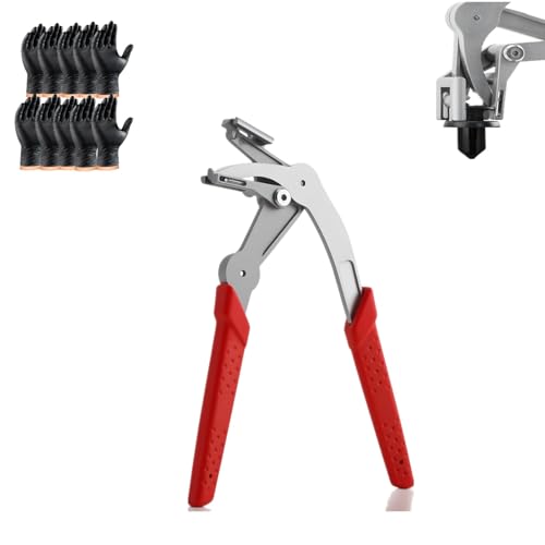 17-4 Stainless Steel Car Clip Pliers,Professional Panel Clip Removal Pliers with Spring-Loaded Lever & Inclined Jaw,Heavy-Duty Plastic Fastener Remover Tool(1 piece Plier+10 pieces Nitrile Gloves)