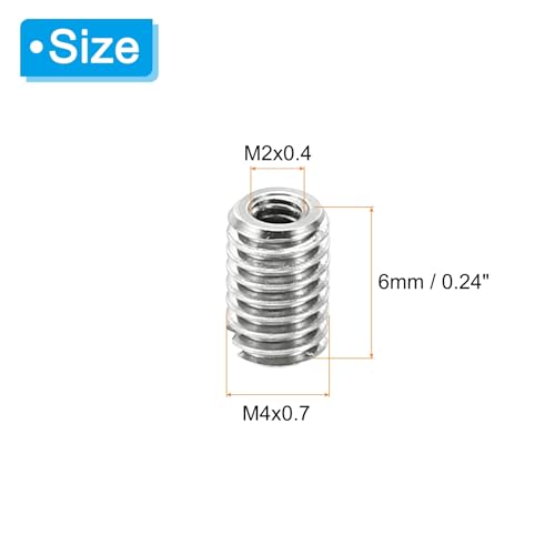 PATIKIL Thread Adapters Sleeve Reducing Nut, 10 Pcs M4x0.7 Male to M2x4 Female Repairing Insert Nut Screw Reducer Stainless Steel Fastener 6mm - size: M2xM4x6mm