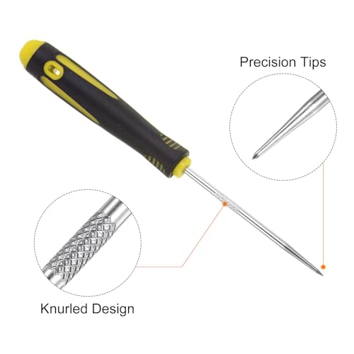 HARFINGTON 2pcs Straight Picks 165mm Zinc Alloy Rubber Handle Round Automotive Pick Tool Set for Removing O Rings Small Items, Black Yellow
