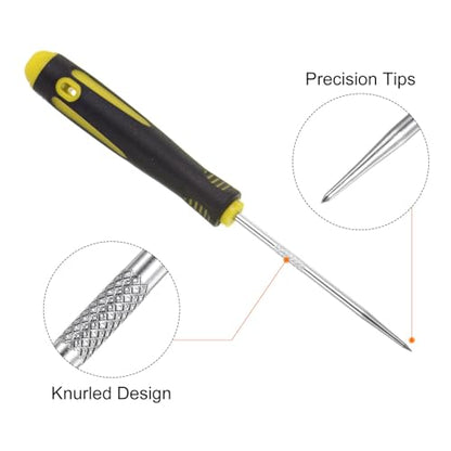 HARFINGTON 2pcs Straight Picks 165mm Zinc Alloy Rubber Handle Round Automotive Pick Tool Set for Removing O Rings Small Items, Black Yellow