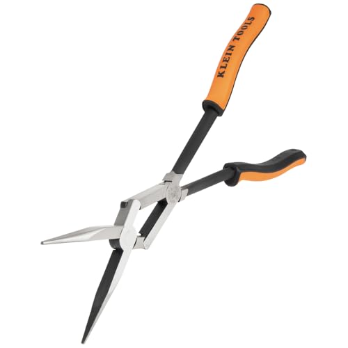 Klein Tools 71400 Long Nose Needle Nose Pliers, Angled Knurled Jaws, Double Rivet, Extended Reach for Tight Space Access, 13-Inch