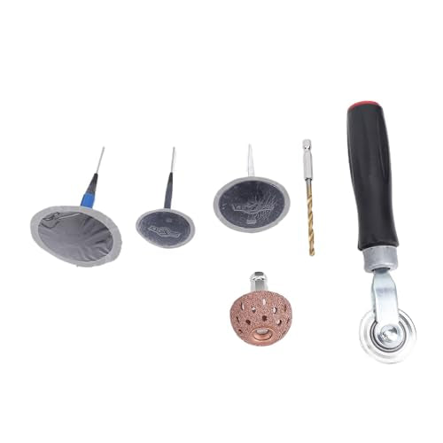 RiToEasysports Tire Repair Patch Tool Kit, ABS Metal Mushroom Plug Tire Patch Set with 4mm Drill Bit Roller Buffing Wheel, 27pcs for Cars Trucks Bikes Scooters