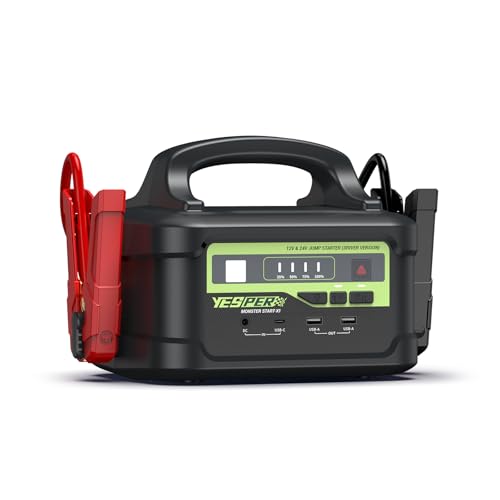 YESPER 12V/24V Car Battery Jump Starter 6000A, 58800mAh Large Heavy Duty Truck Jumper Box with 145W Quick Charger(Up to All Gas/Diesel), SuperSafe Portable Powerful Force Start Jump Pack - Black