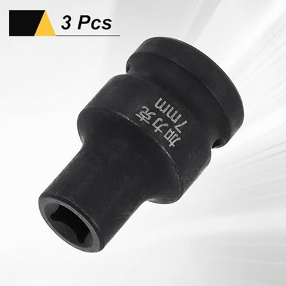 HARFINGTON 3pcs 4 Point Square Socket 1/2" Drive 7mm Metric Square Impact Socket CR-V Blackening Standard Wheel Sleeve Pneumatic Sleeve Tool for Auto Repair Mechanical Maintenance Home Use - size: 7mm