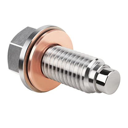 M12 x 1.75 Magnetic Oil Drain Plug, Stainless Steel Sump Drain Nut Bolt with Copper Crush Washer Compatible with GMC, Chevrolet, Buick, Cadillac