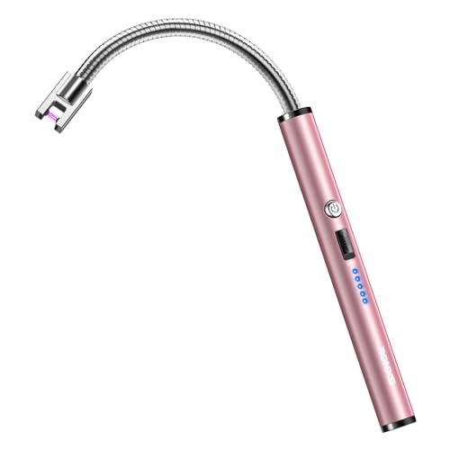 RONXS Electric Candle Lighter, Windproof Rechargeable Long Lighters, Pink | Flameless arc, safety lock, battery display, flexible neck, for candles grill BBQ camping fireplace with Type C cable - color: D-pink