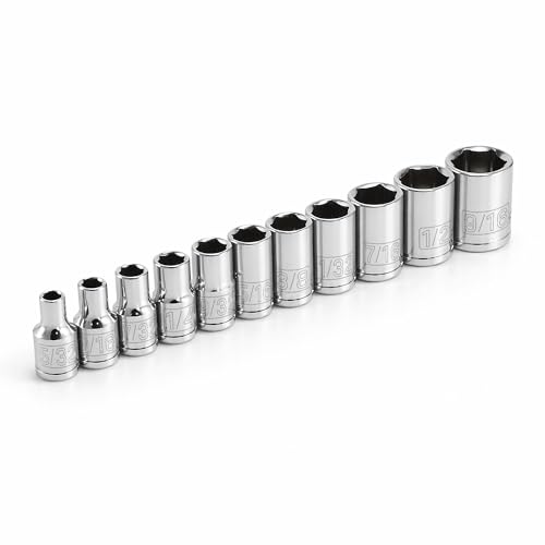 Powerbuilt 11 Piece 1/4-Inch Drive SAE Socket Set, Sizes 5/32 Inch to 9/16 Inch, 6-Point, Chrome Vanadium Steel, Z-Drive Design, Chamfered Openings, Forged Size Markings - 640497 - size: SAE