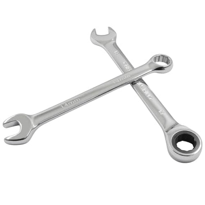 14mm Ratcheting Wrench 2 Pcs 72-Tooth 12-Point Chrome Plated | Forged 45# Carbon Steel Durable, 5-Degree Arc For Tight Spaces, 12-Point Protects Fasteners, Polished Chrome Anti-Rust - size: 14mm