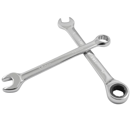 14mm Ratcheting Wrench 2 Pcs 72-Tooth 12-Point Chrome Plated | Forged 45# Carbon Steel Durable, 5-Degree Arc For Tight Spaces, 12-Point Protects Fasteners, Polished Chrome Anti-Rust - size: 14mm