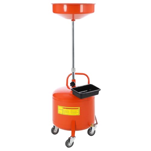 Garvee 8 Gal Waste Oil Drain Tank with Adjustable Funnel, Portable Air-Operated Drainer for Waste Oil, Fluid Transfer, Heavy-Duty, Rust-Proof, w/Wheels & Toolbox - color: Orange, size: 8 Gal Waste Oil Drain