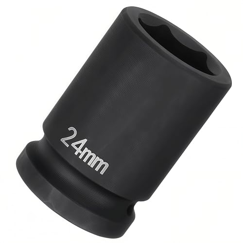 3/4"Drive x 24mm Metric, 6-Point Deep Impact Socket, Axle Nut Impact Socket | 40CR Alloy Steel,Clear labeling, Common Tools for Car Repair/Mechanical Work/Construction/Carpentry and Home Maintenance - size: 24mm