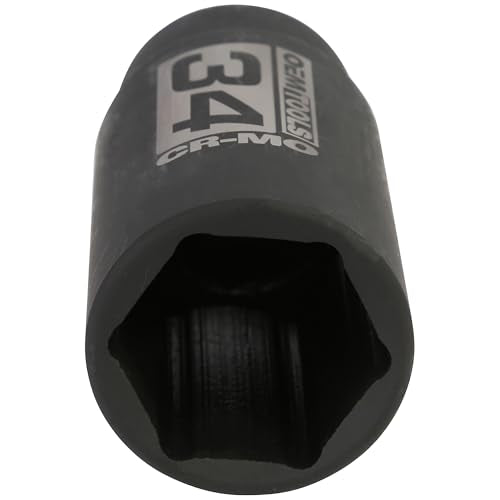 OEMTOOLS 25205 34mm Axle Nut Socket 1/2 Inch Driver | CR-MO 34mm Impact Socket, Black Oxide Finish to Resist Rust, 6 Pt. 34mm Socket, Use for Tune-Ups - size: 34 mm