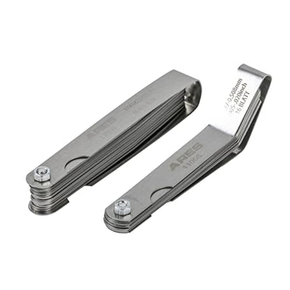 ARES 11042 - Feeler Gauge Set - 32 Tapered & 16 Offset Blades, SAE & Metric Marked | Steel blades, Folds flat for storage, Universal fit for most vehicles, 48 blades total, Limited lifetime warranty - size: 2-Piece Tapered and Offset Feeler Gauge Set
