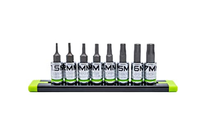 GRIPEDGE HEX Bit Socket Set | 8-PC - 1/4'' Drive Short Metric RPT Hex Driver Set | Sizes 1.5MM - 7MM | Made With S2 Steel | Includes Premium Aluminum Storage Rail |